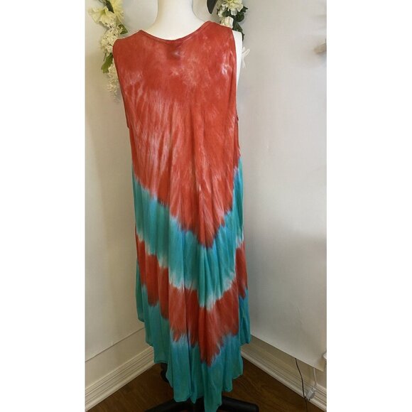 Vtg Seven Islands Boho Tie Dye Cultural Flowy Dress Sleeveless Flowers One‎ Size - Picture 11 of 16